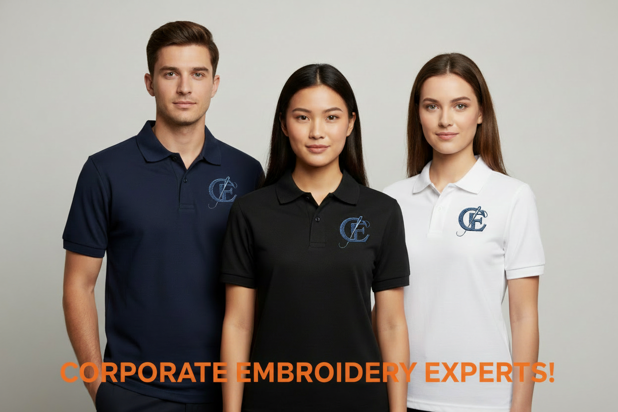 Custom embroidered polo shirt with company logo