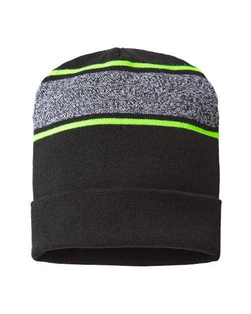 USA-Made Variegated Striped Cuffed Beanie - CAP AMERICA