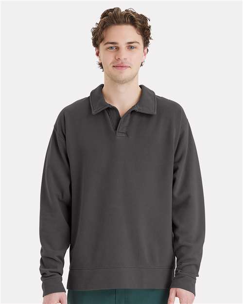 Unisex Garment-Dyed Polo Collar Sweatshirt - ComfortWash by Hanes - GDH490