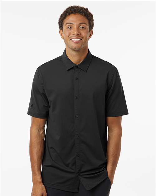Men's Full Button Down Short Sleeve Shirt – A595 - Adidas