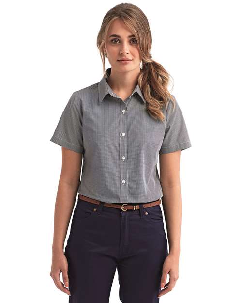 Women's Microcheck Gingham Short Sleeve Cotton Dress Shirt - Artisan Collection by Reprime - RP321