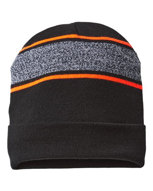 USA-Made Variegated Striped Cuffed Beanie - CAP AMERICA