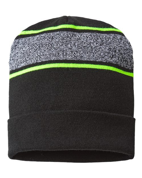 USA-Made Variegated Striped Cuffed Beanie - CAP AMERICA