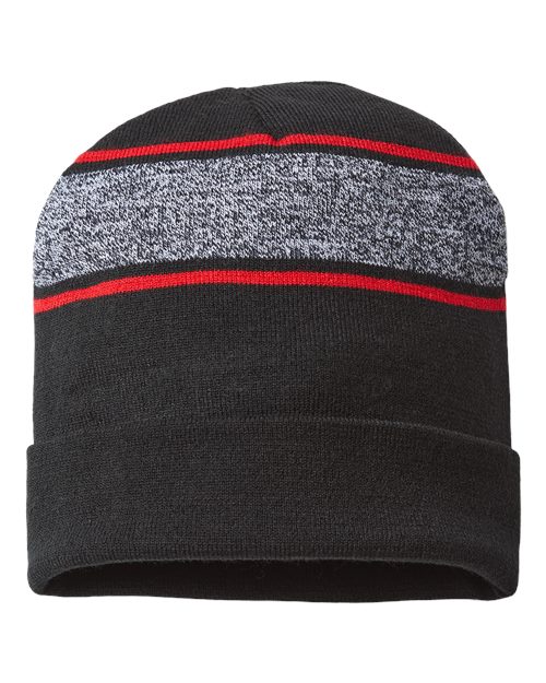 USA-Made Variegated Striped Cuffed Beanie - CAP AMERICA