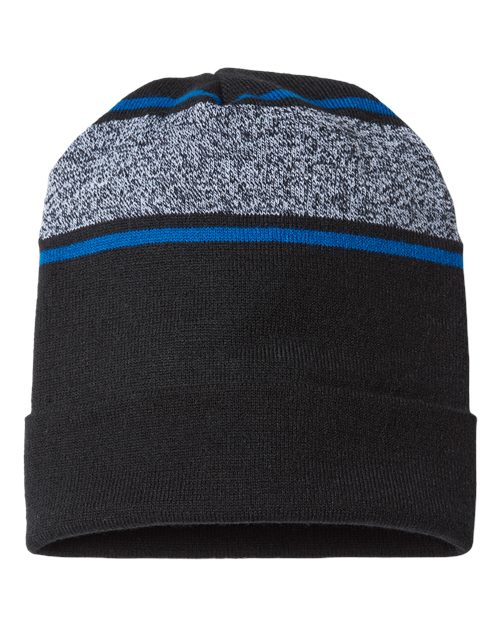 USA-Made Variegated Striped Cuffed Beanie - CAP AMERICA