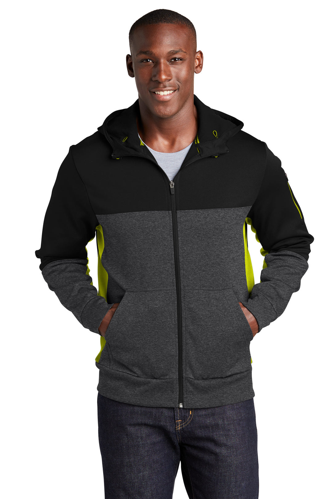 Sport-Tek ®  Tech Fleece Colorblock Full-Zip Hooded Jacket. ST245