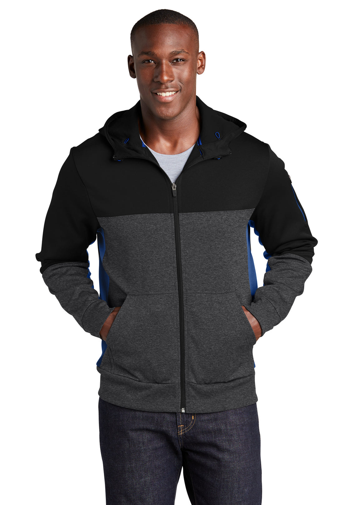 Sport-Tek ®  Tech Fleece Colorblock Full-Zip Hooded Jacket. ST245
