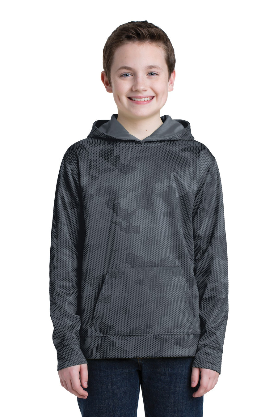 Sport-Tek ®  Youth Sport-Wick ®  CamoHex Fleece Hooded Pullover.  YST240