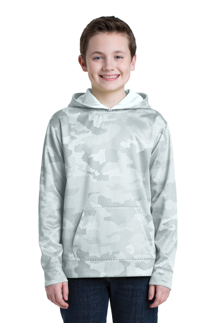 Sport-Tek ®  Youth Sport-Wick ®  CamoHex Fleece Hooded Pullover.  YST240