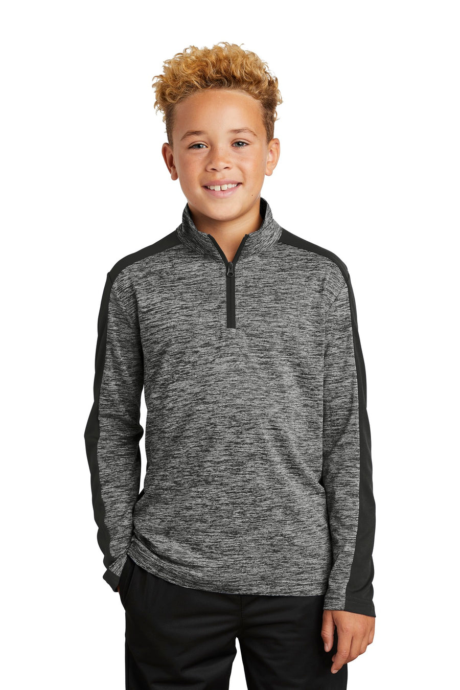 Sport-Tek  ®  Youth PosiCharge  ®  Electric Heather Colorblock 1/4-Zip Pullover. YST397