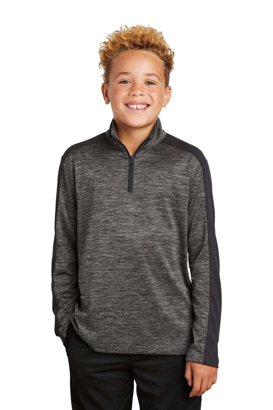 Sport-Tek  ®  Youth PosiCharge  ®  Electric Heather Colorblock 1/4-Zip Pullover. YST397