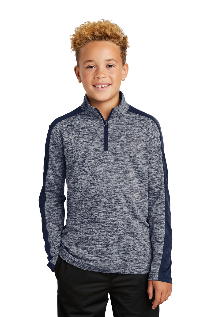 Sport-Tek  ®  Youth PosiCharge  ®  Electric Heather Colorblock 1/4-Zip Pullover. YST397