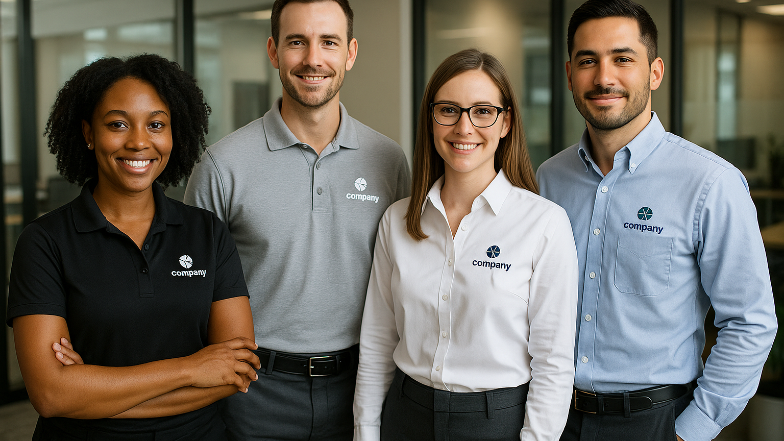 Corporate staff with logo uniforms