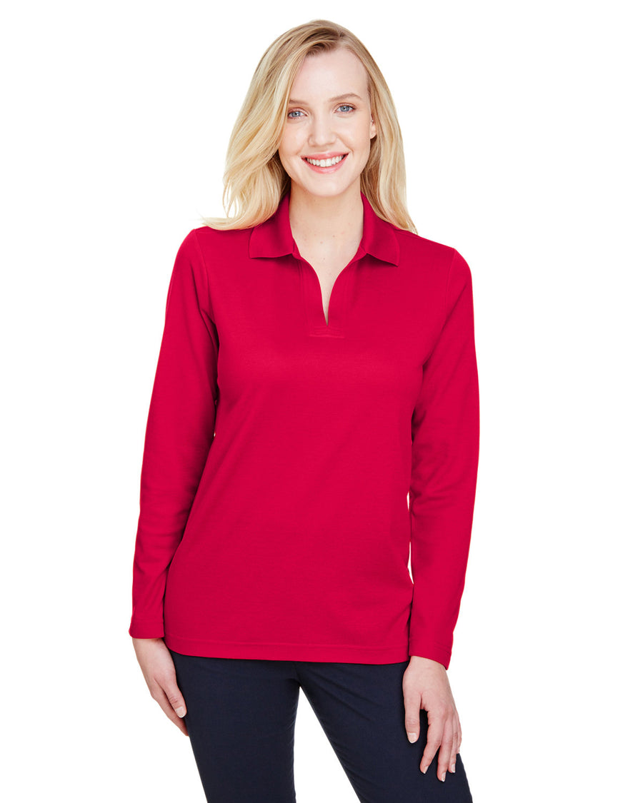 CrownLux Performance� Ladies' Plaited Long Sleeve Polo