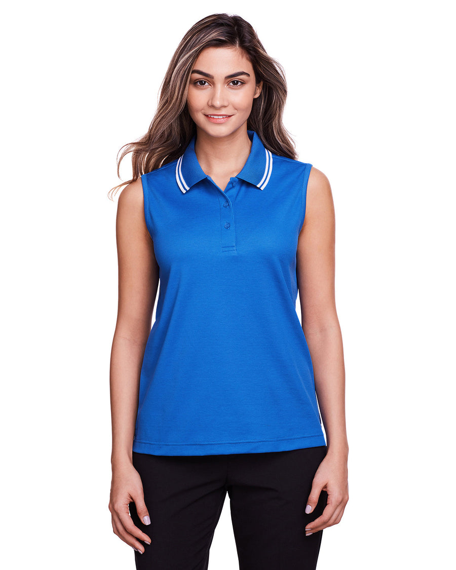 CrownLux Performance� Ladies' Plaited Tipped Sleeveless Polo