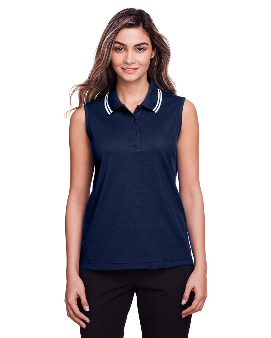 CrownLux Performance� Ladies' Plaited Tipped Sleeveless Polo