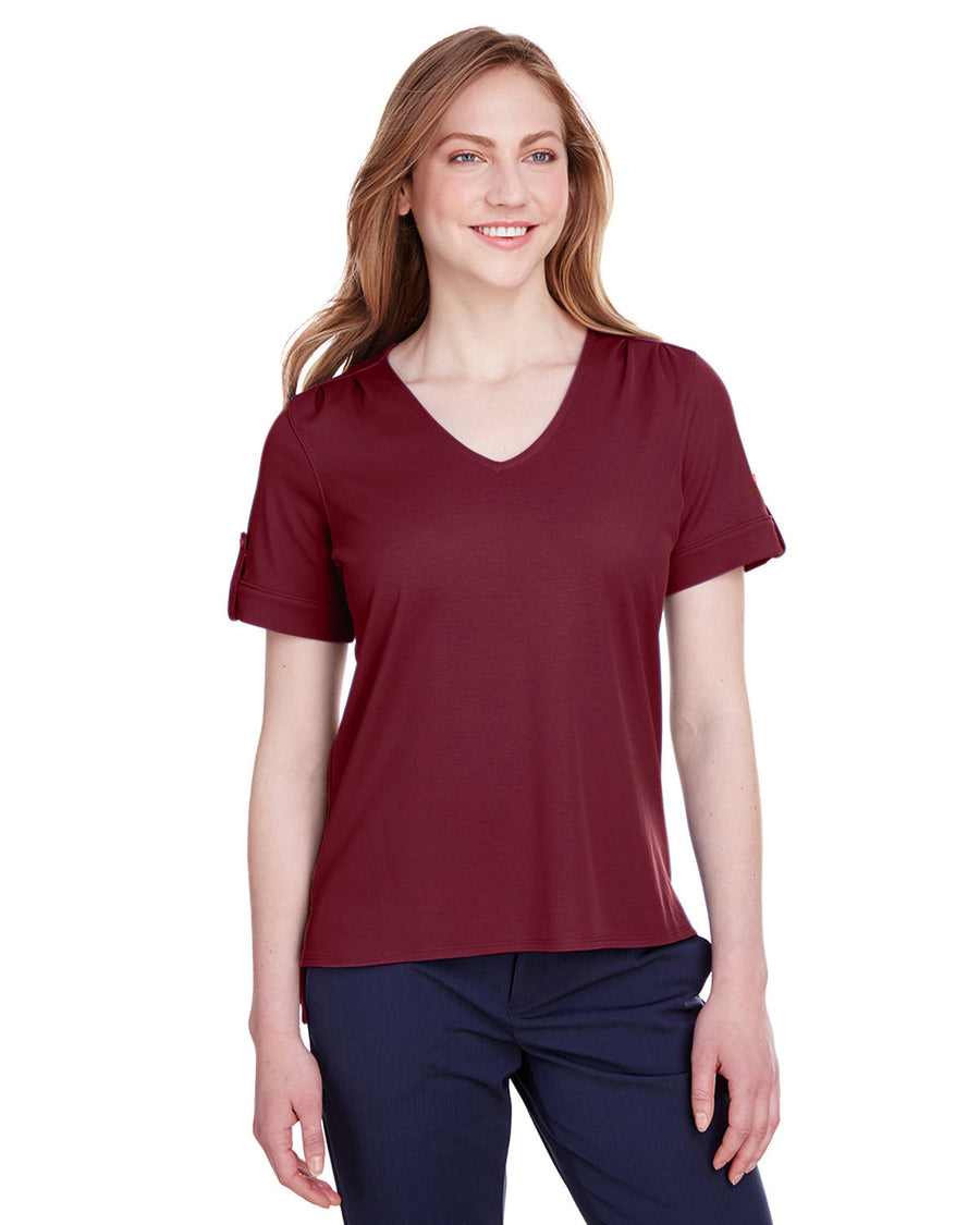 CrownLux Performance� Ladies' Plaited Rolled-Sleeve Top