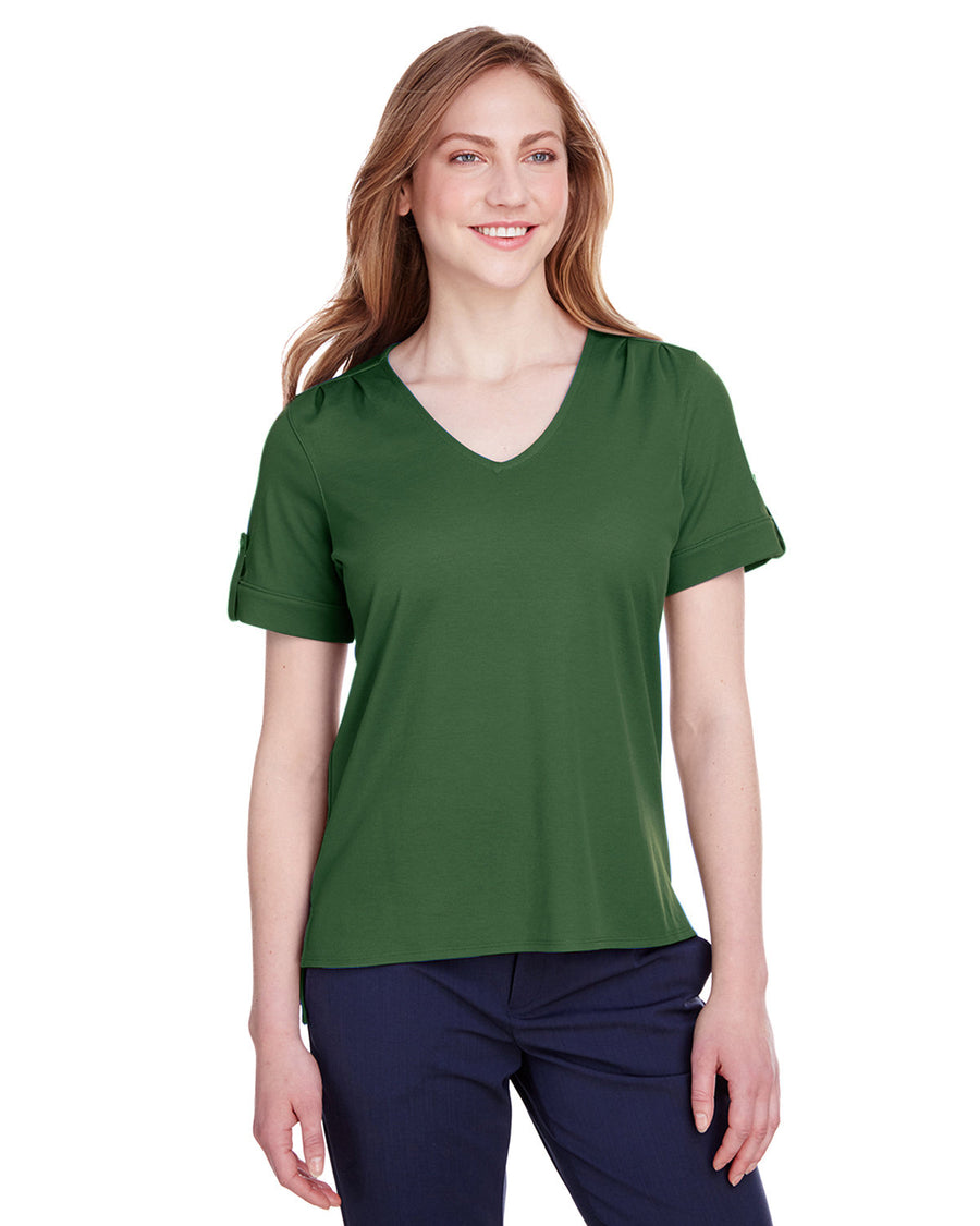 CrownLux Performance� Ladies' Plaited Rolled-Sleeve Top