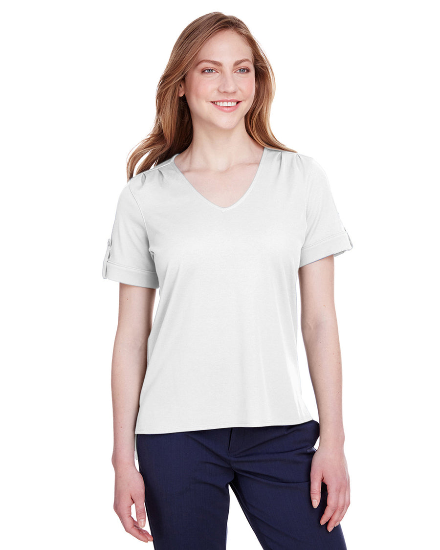 CrownLux Performance� Ladies' Plaited Rolled-Sleeve Top