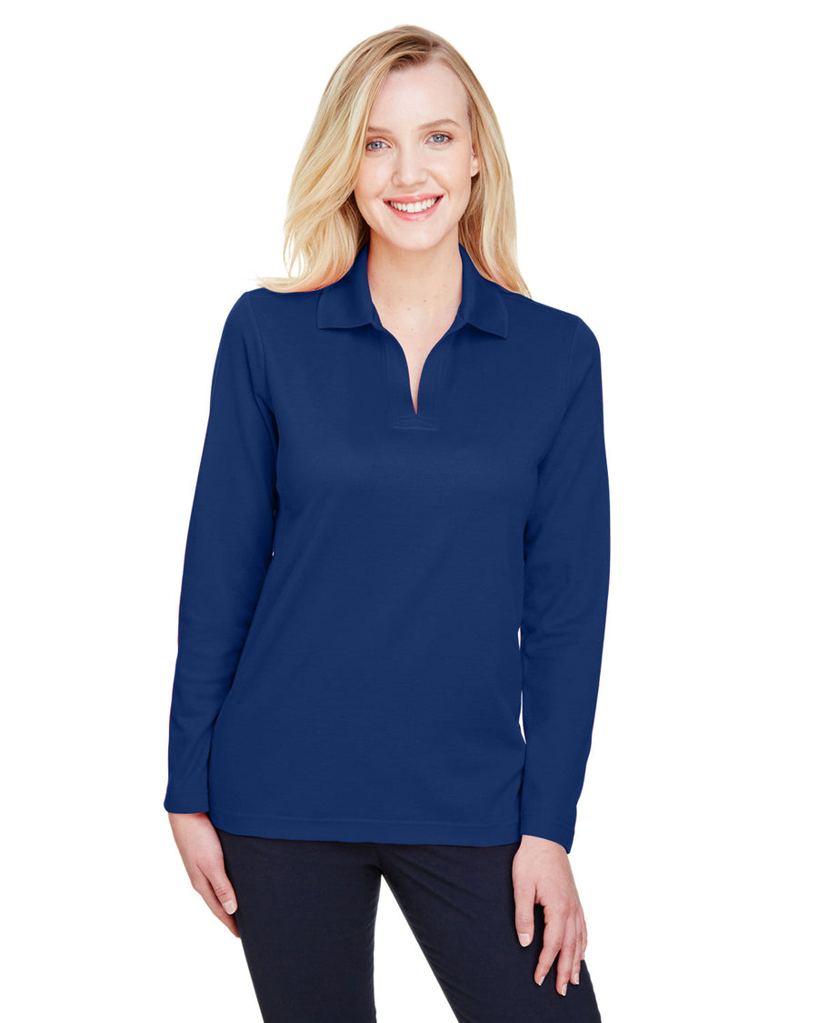CrownLux Performance™ Ladies' Plaited Long Sleeve Polo